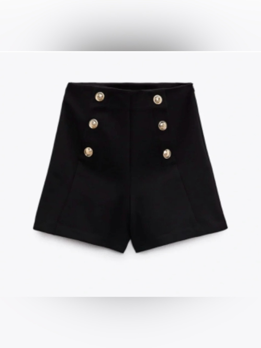 Zara Black High-Waist Tailored Shorts with Gold Buttons